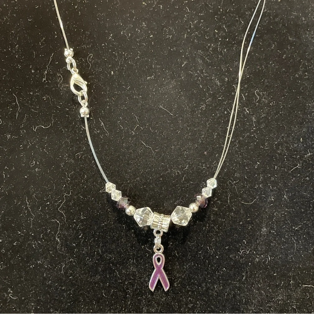 Cancer awareness necklace with purple ribbon